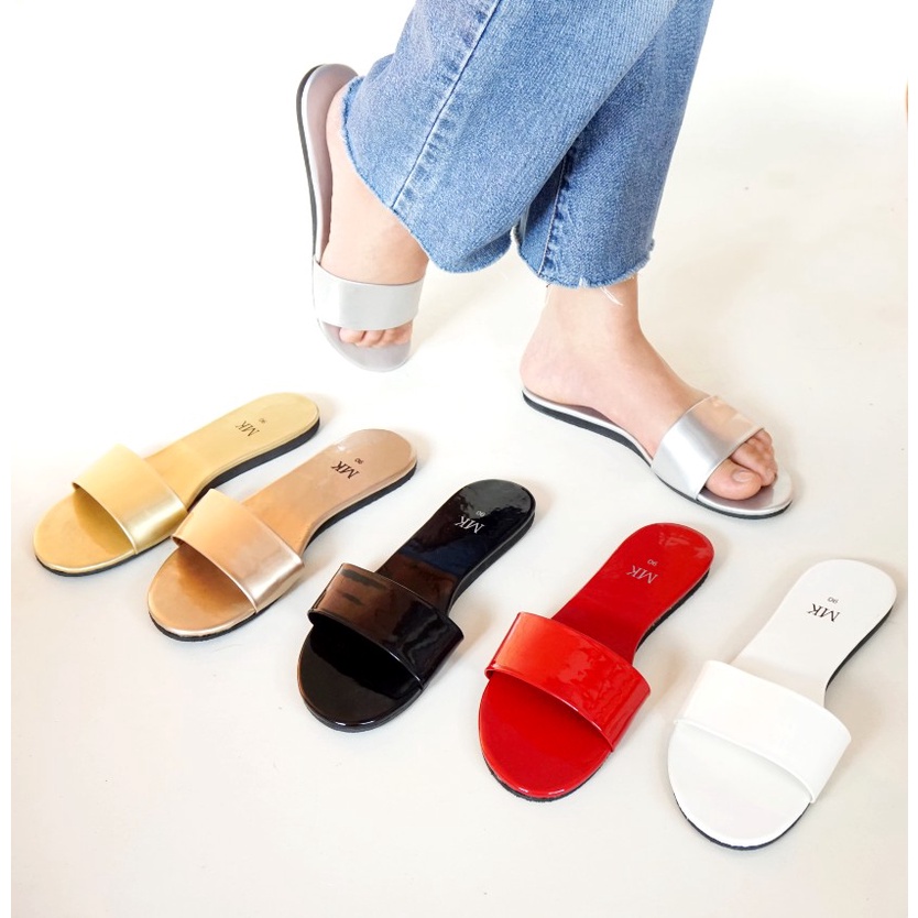 Ethel Flat Sandals One strap in Metalic color | Shopee Philippines