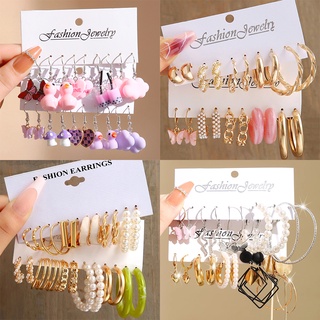 AY (CN) Fashion Colorful Heart Butterfly Duck Drop Earring Set For Pearl Snake Hoop Earrings Women Accessories Jewelry