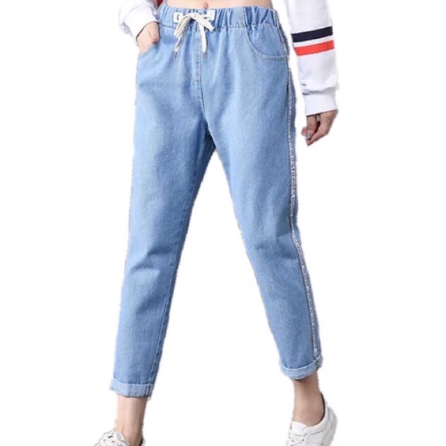 Ladies Garterized Denim Pants Strechable | Shopee Philippines