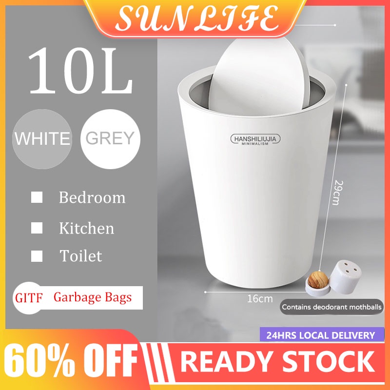 10L Trash Bin With cover Kitchen and Bathroom Trash Can FlipTop