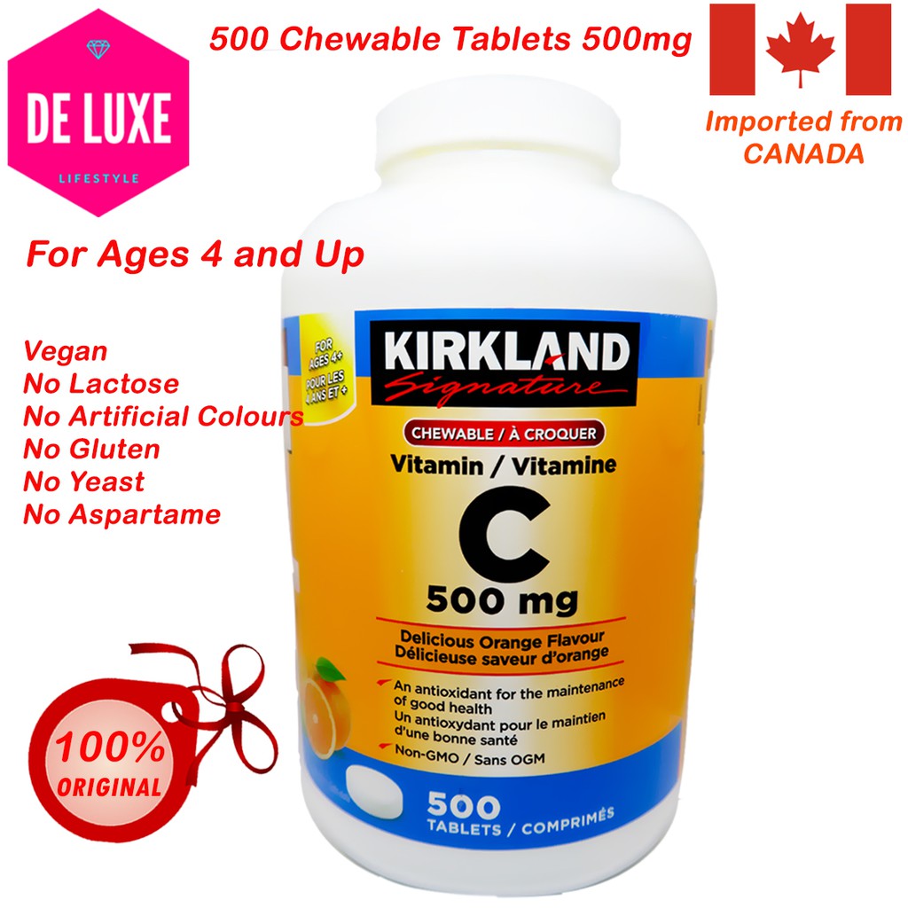 AUTHENTIC Kirkland Vitamin C 500mg 500 Chewable Tablets for Ages 4 and Up from Costco Canada