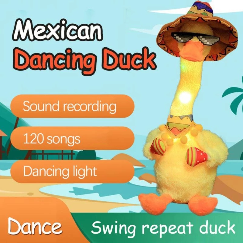 120 Songs Mexican Dancing Duck Plush Toy Learn Talking Toy Repeating
