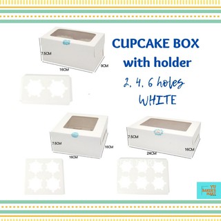 2/4/6 Holes Pre-formed Cupcake/Muffin/Pastries WHITE Box with window includes Holder