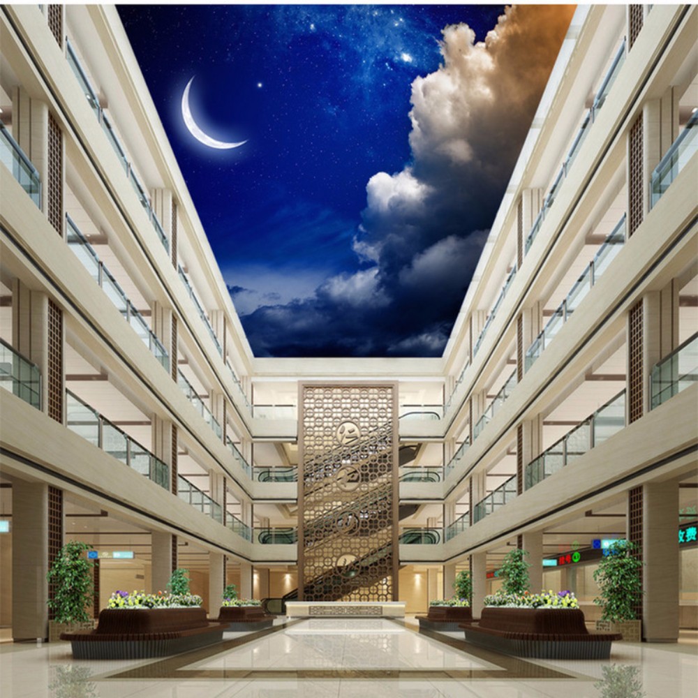 Mural Wallpaper Sticker 3d Fantasy Night Sky Moon Cloud Ceiling Mural