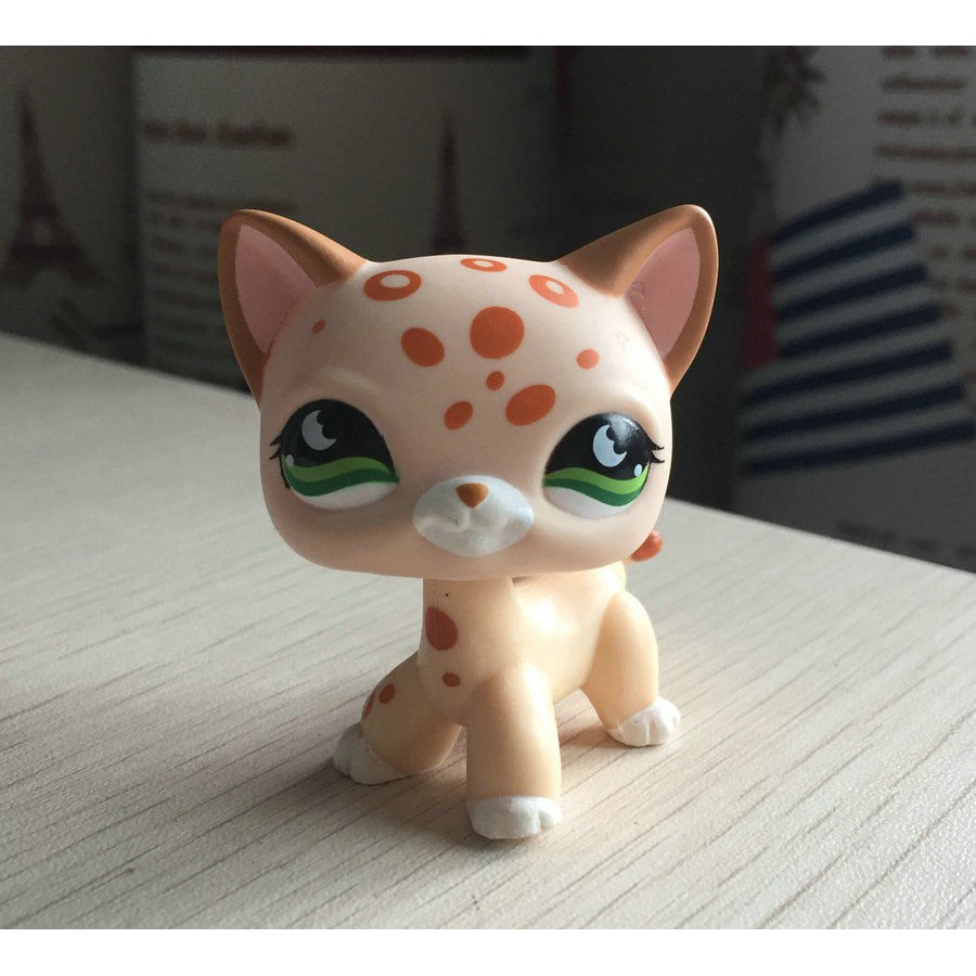 Littlest Pet Shop Girl toys Kitty Tan Brown Spotted Short Hair Cat LPS #852 B