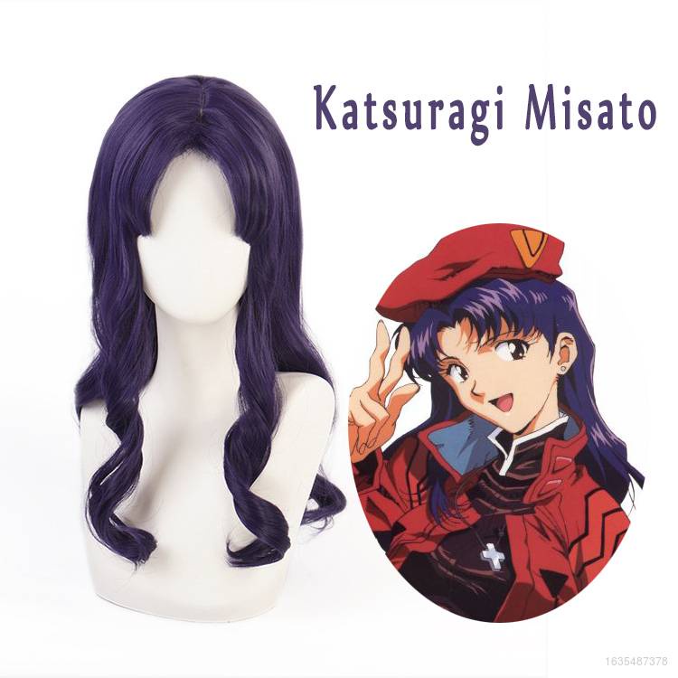 Katsuragi Wig Of The Day Manga EVA - Katsuragi Misato Wigs Cosplay Prop Purpule Long Curly Hair