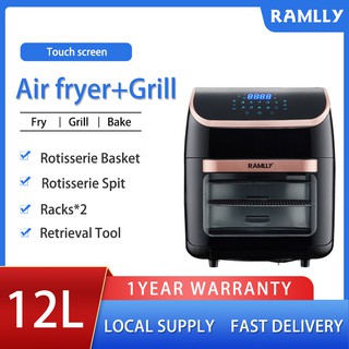 Ramlly 12L Capacity Multi-function Air Fryer oven with 10 preset.rotisserie basket and shaft BBQ SET