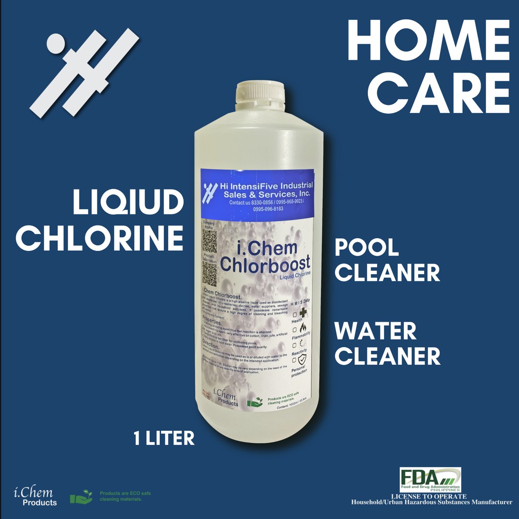 LIQUID CHLORINE 1 LITER (WATER CLEANER, POOL CLEANER, CLEANING