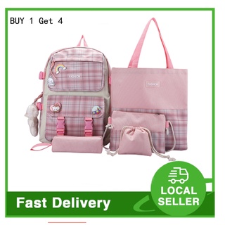 Korean girl Shouldersbag net red large capacity backpack buy 1 get 4