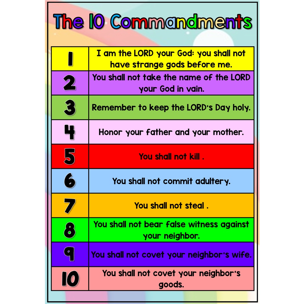 A4 Laminated Educational 10 Commandments Chart for Kids | Shopee ...