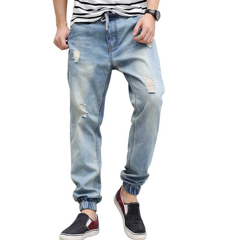 mens denim drawstring jeans