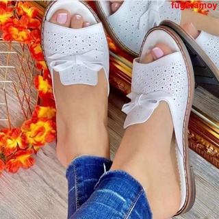 Large Size 35-43 Sandals Slippers Outer Wear Summer Ladies Flat Fish Mouth Bow Soft Sole