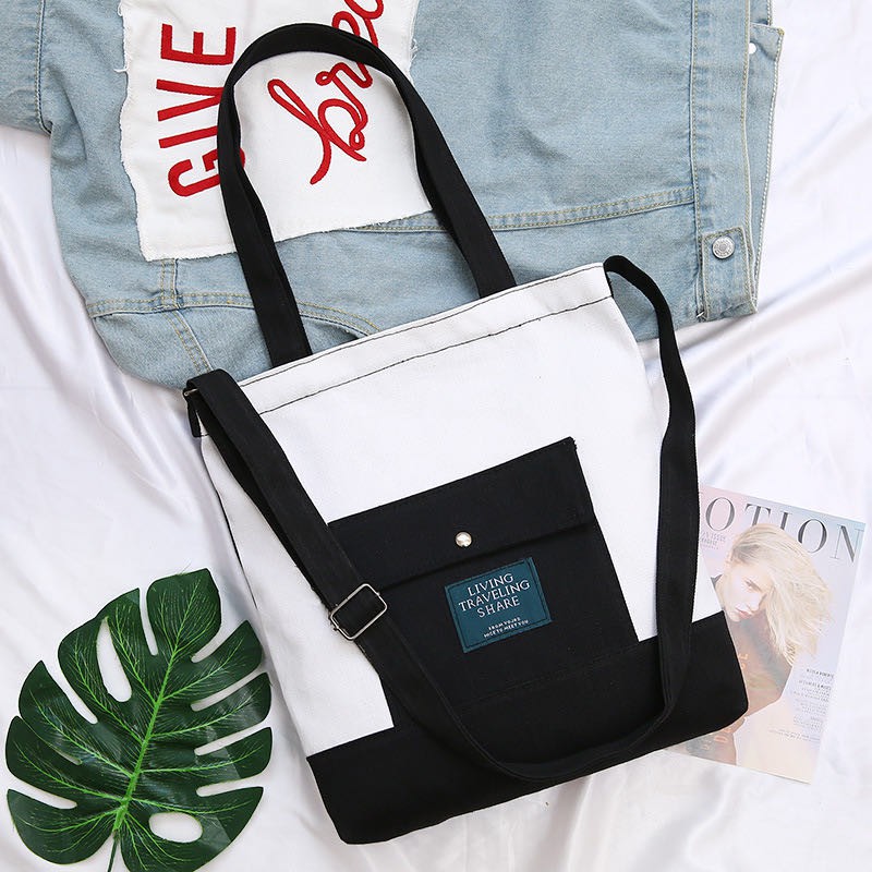 Korean Canvas Bag (Design No.19) Shoulder Crossbody Tote bag With 2