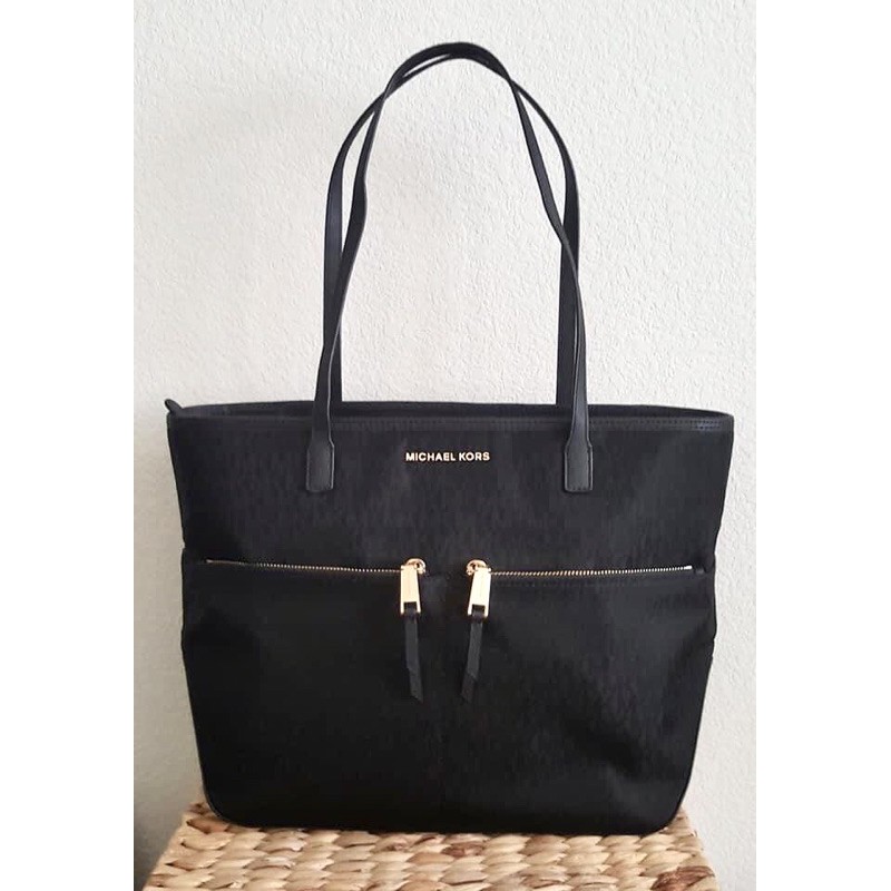 Authentic Michael Kors Kempton Medium Pocket Black Nylon Tote Bag | Shopee  Philippines