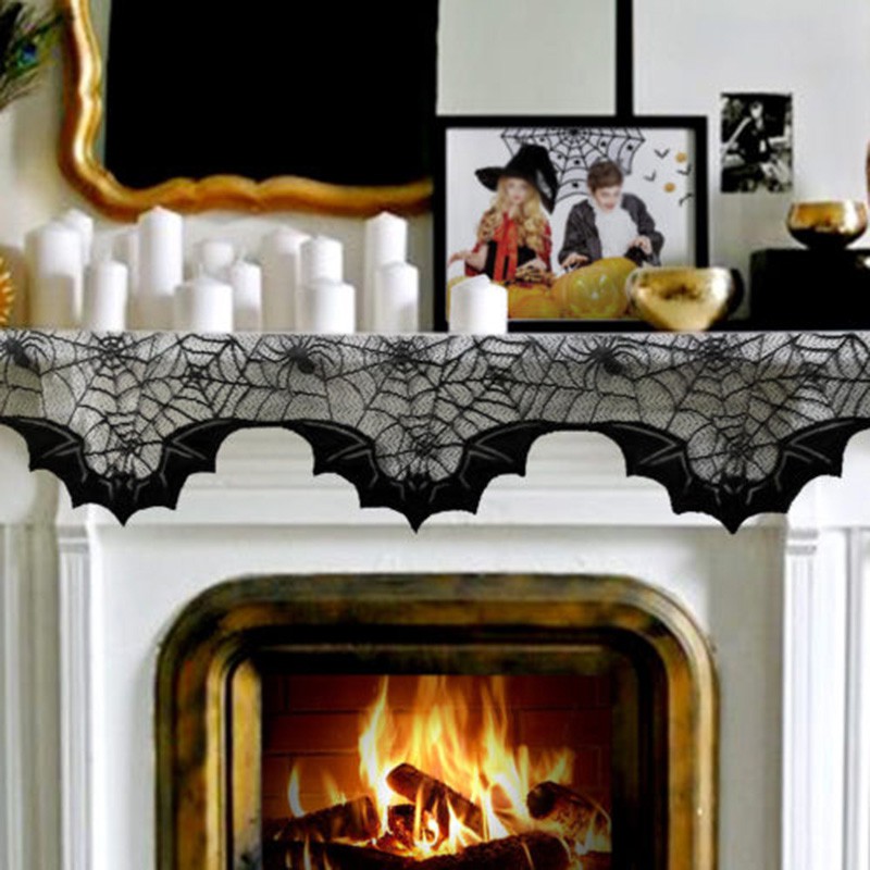Room Bats Mantel Scarf 20 80 Inch Black Spiderweb Fireplace