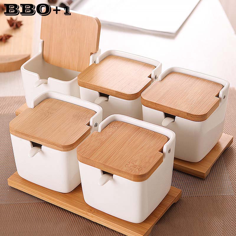 with Lid and Spoon Redpool Fruit Shaped Ceramic Sugar Bowl Salt Pot Pepper Storage Jar Seasoning Pot Container 