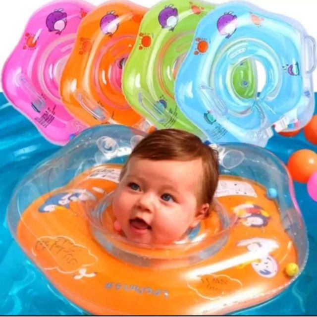 babies swimming with neck float