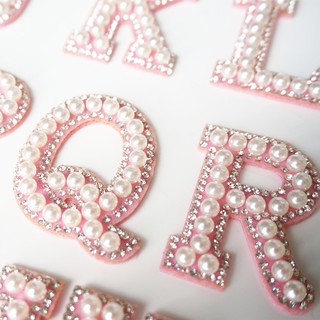 A-Z Pink Pearl English Alphabet Letter Iron Sew On Patch Badges 3D Rhinestone Letters Patches Bag Hat Jeans Applique Clothes DIY Crafts #2