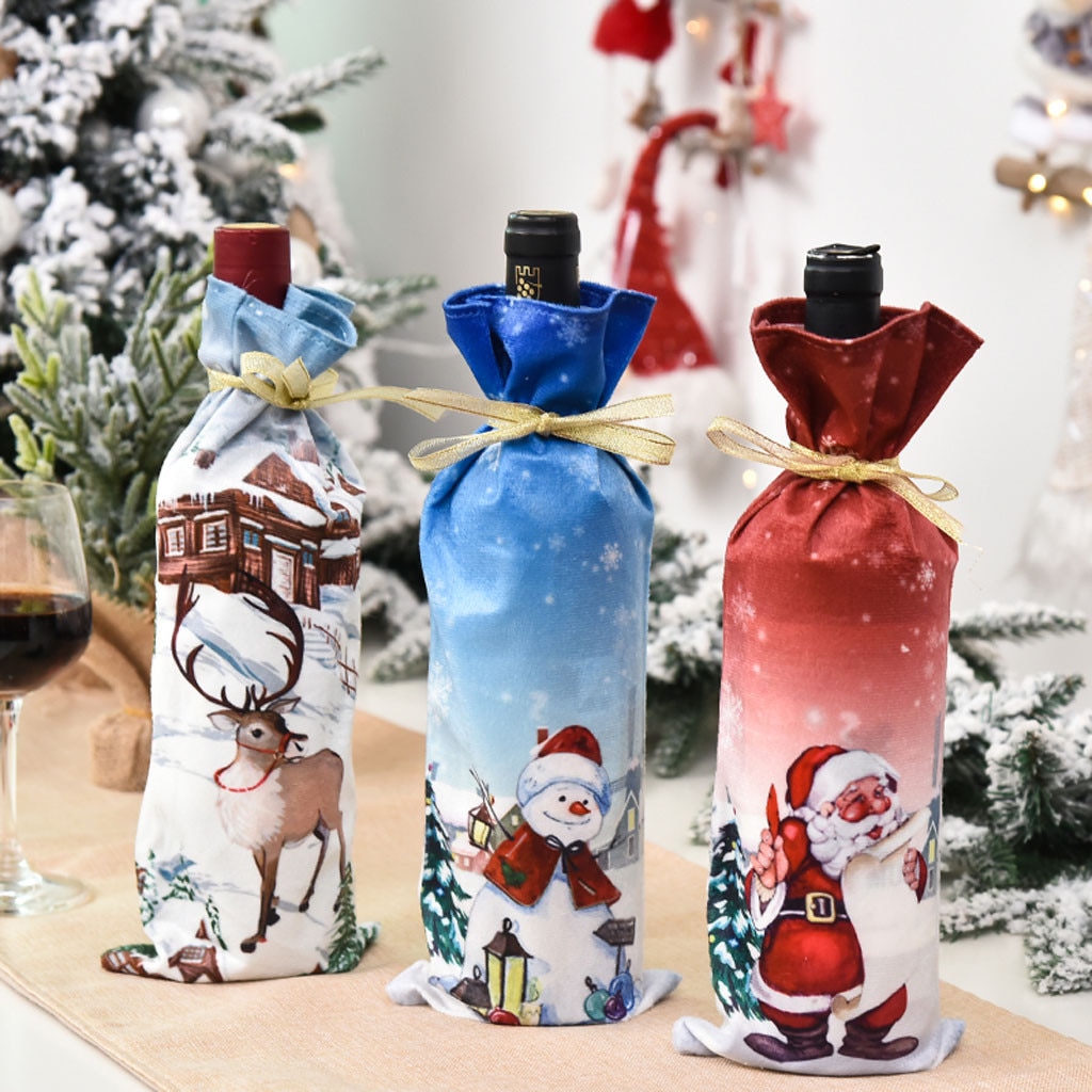 Christmas Wine Bottle Cover Bags Santa Claus Wine Bottle Cover Gift Bag ...