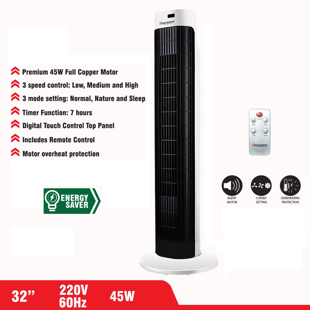 Aircon Fan 3D Smart Tower Fan With Remote And Timer 32 Inch Electric