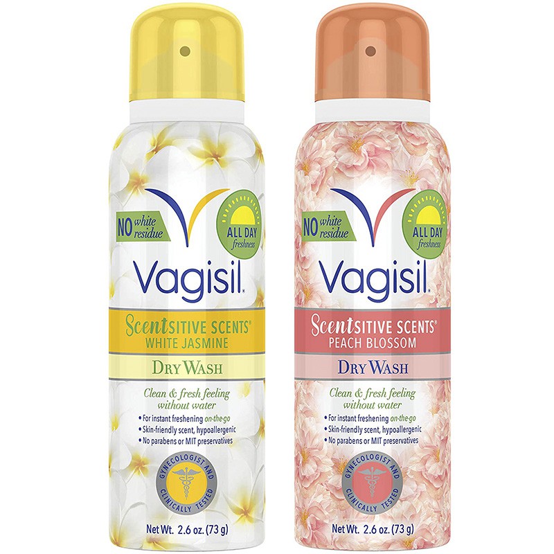 Vagisil Scentsitive Scents Feminine Dry Wash Spray 2.6 Oz Peach Blossom / White Jasmine