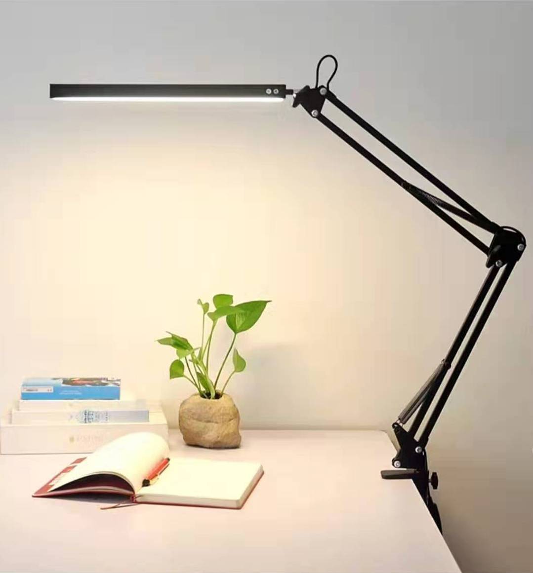 Long Arm Desk dimming LED Lamp Work Reading Folding Clipon Tritone