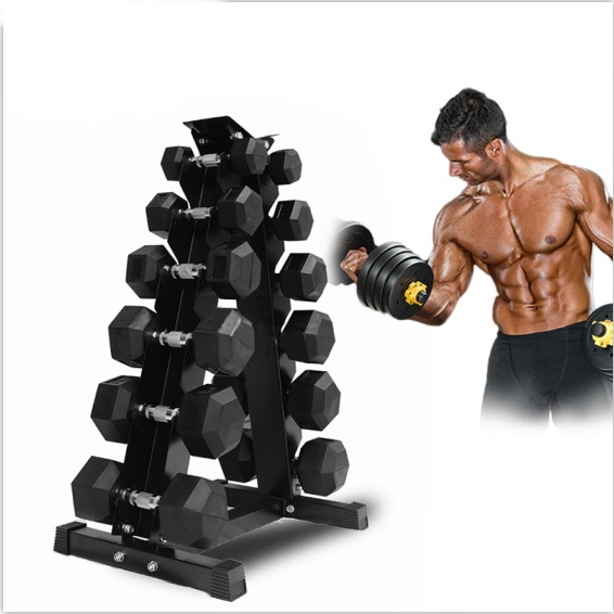 Rubber Hex Dumbbell Tree Rack for 6 Pairs/6 Level A Frame Rubber Hex