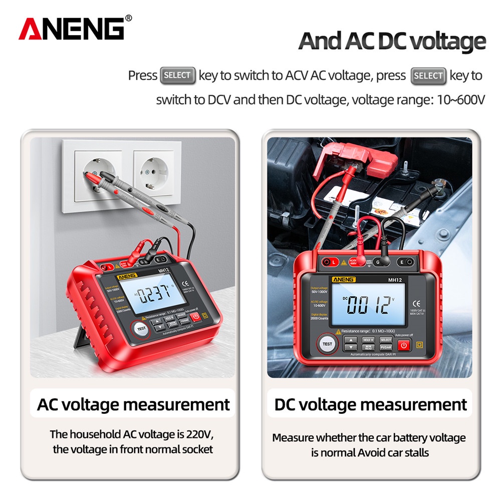 ANENG MH12 Digital Megohmmeter Meters Insulation Earth Resistance Meters Tester cable High Voltage Voltmeter Megger Meter others