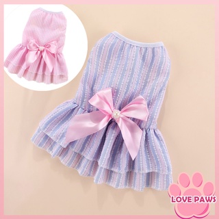Strip Bow Design Pink Pet Dress Dog Cat Shirts Cute Girl Summer Thin Cool Sleeveless Puppy T-Shirt C