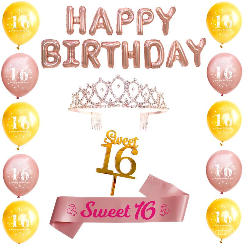 Sweet 16 Birthday Girl Decoration Set Rose Gold Party Sash Crown ...