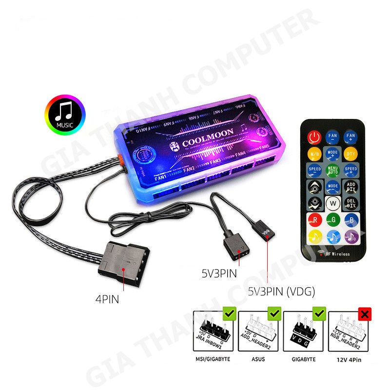 Sync Main Controller Coolmoon Fan RGB, VGA Bracket, Strip LED Wire ...