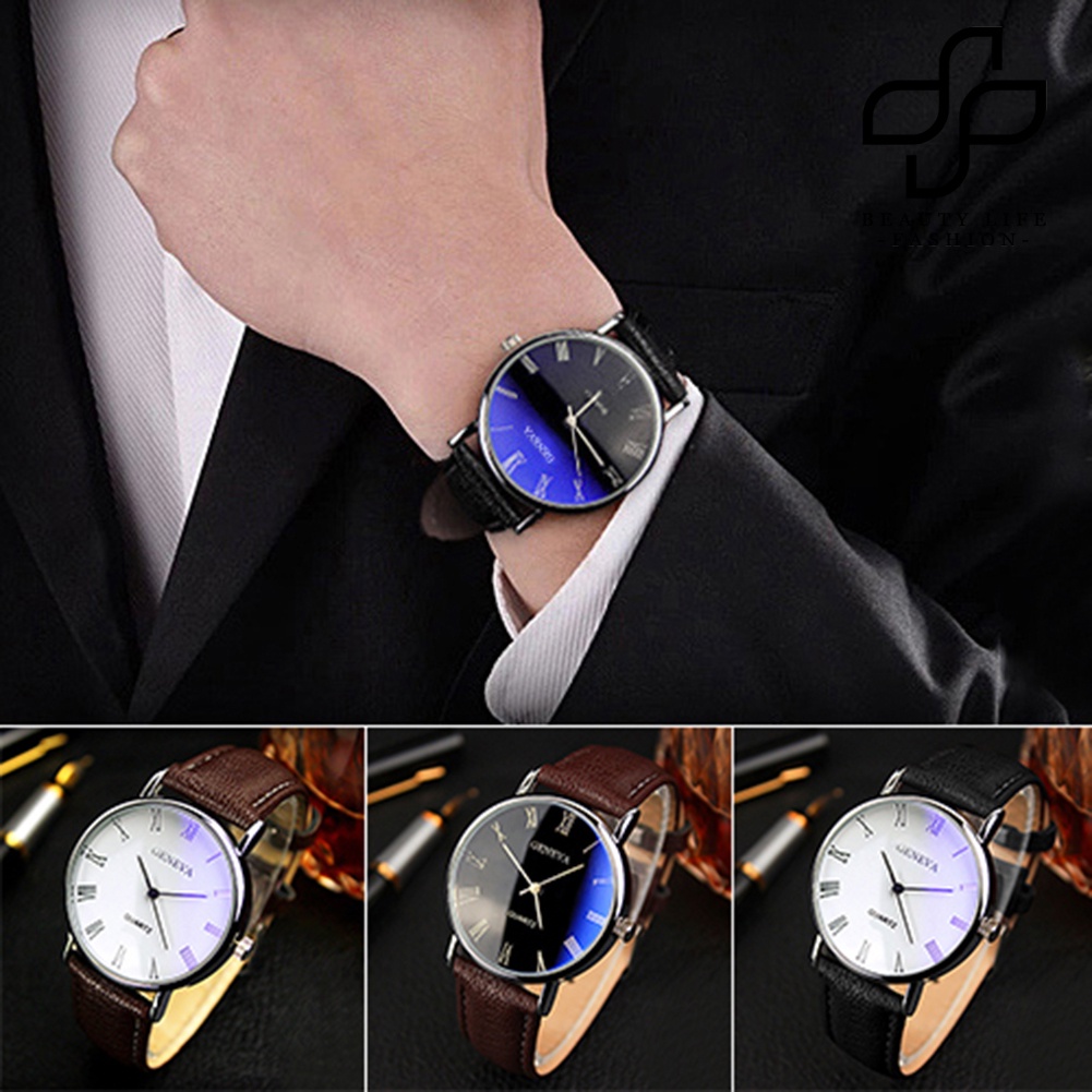 BEA™ Men Roman Faux Leather Band Quartz Analog Wrist Watch