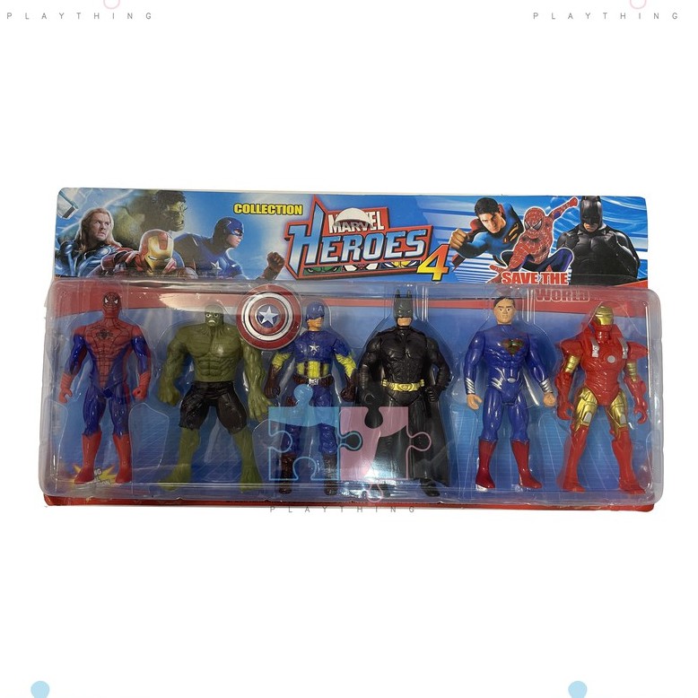 Super Hero 6 in 1 Heroes Spiderman Hulk Captain America Batman Superman  Ironman Toys galaxymarketing | Shopee Philippines