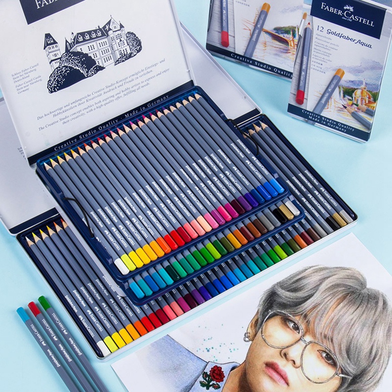Faber Castell Goldfaber Aqua Water Soluble Colored Pencil Blue Box 12