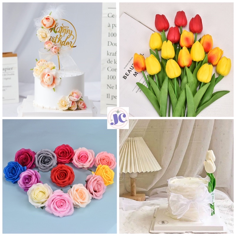Artificial Flowers Cake Topper Rose Sunflower Tulip Peony Flower Cake