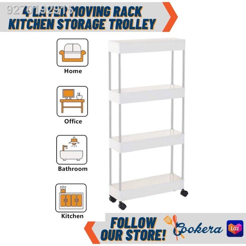 4 Layer Moving Rack Kitchen Storage Shelf Wall Home Bedroom