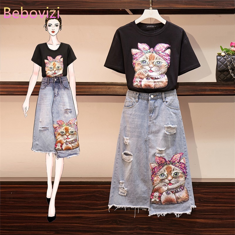 plus size denim skirt and jacket set