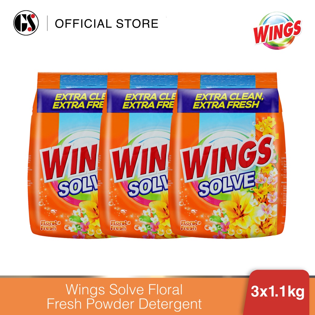 Wings Solve Floral Fresh Powder Detergent 1.1kg Set of 3 Shopee