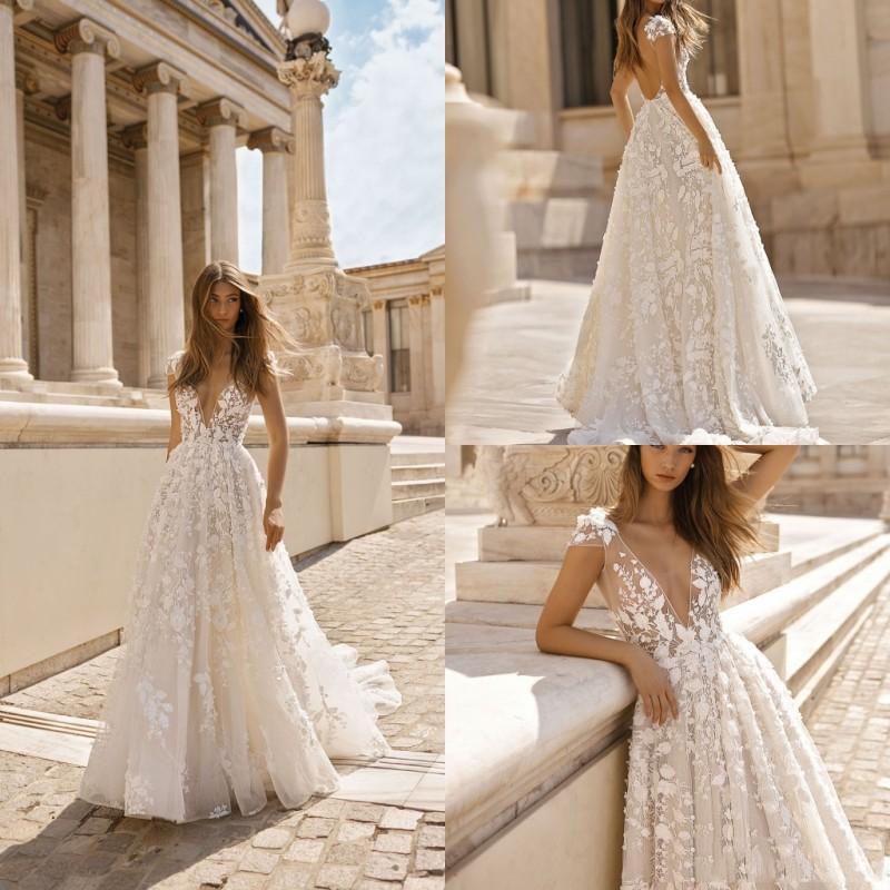 Wedding Dress 3D Floral Applique Lace V Neck Sleeveless Backless Boho Wedding  Gowns Plus Size Bridal | Shopee Philippines