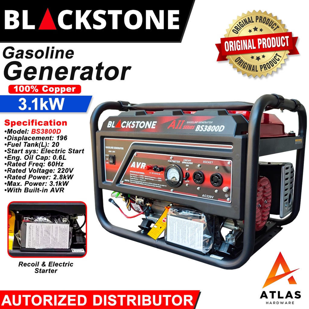 BLACKSTONE Gasoline Generator BS3800D Electric Starter Shopee Philippines