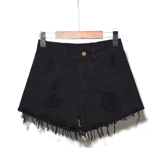 black long denim shorts