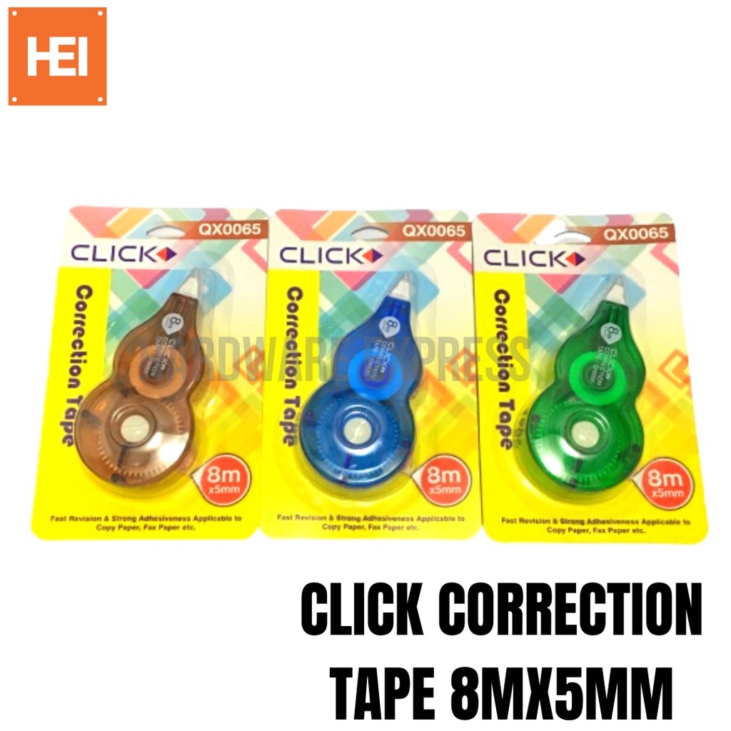 CLICK Correction Tape 8m x 5mm (RANDOM COLOR) Shopee Philippines