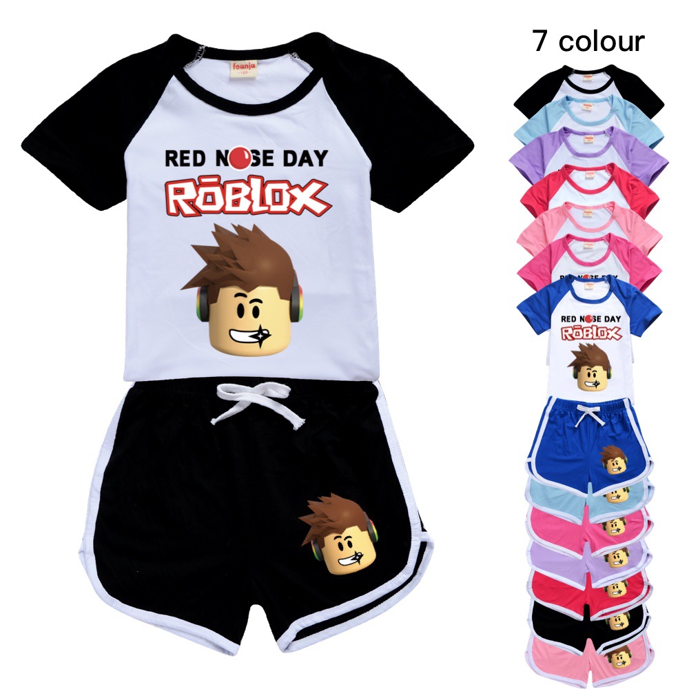 Roblox Shirts Kids Sports Suits Short Pants Two Pieces Sets Outdoor Clothes For Boys And Girls Shopee Philippines - purple baby onesie pants roblox