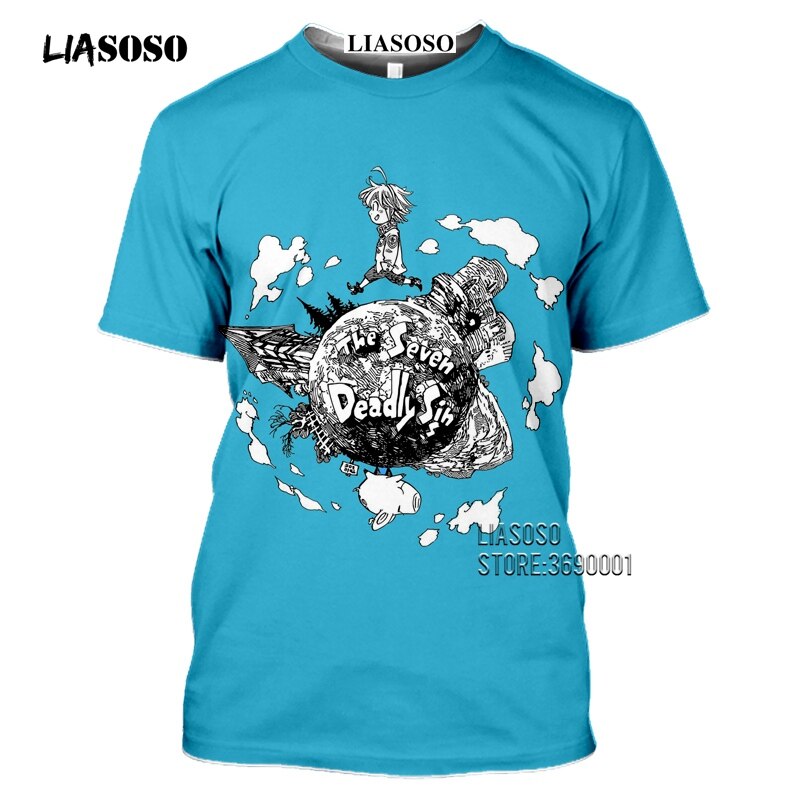  LIASOSO Anime The Seven Deadly Sins Men's T-shirt Japanese Meliodas Hawk Escanor Estarossa 3D Print Tshirt Summer Casual Shirt