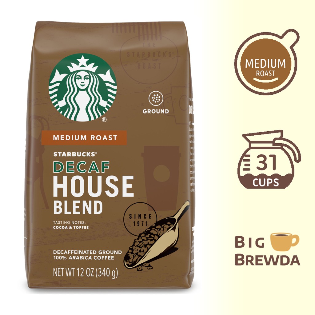 Starbucks Decaf House Blend Medium Roast Ground Coffee 12oz 340g