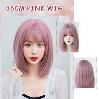 Seven Queen 36CM Pink Wig Bob Cut Female Natural Wig with See-through Bang #10