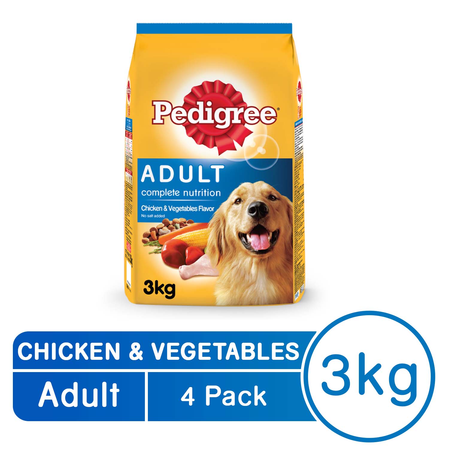 Pedigree Adult Chicken & Vegetables Dry Dog Food Case of 4 (3kg ...