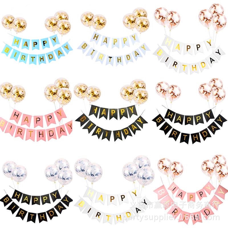 Happy Birthday Banner With Balloons Happy Birthday Banner Party Decorations Baby Letter Banner Balloon Set 12  Inch Confetti Balloons Decor For Boy For Girl ( Cod ) | Shopee Philippines