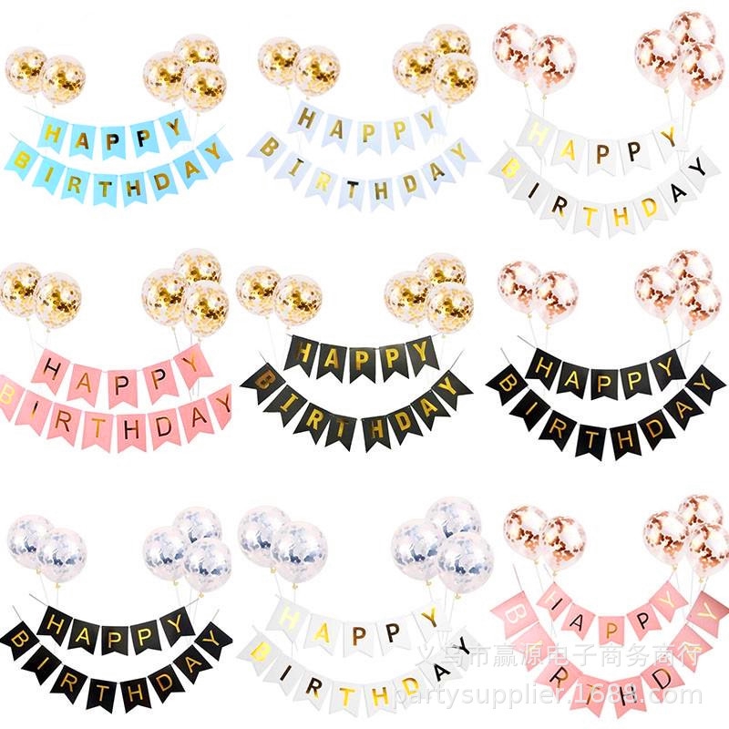 Happy Birthday Banner And Balloons Happy Birthday Banner Party Decorations Baby Letter Banner Balloon Set 12  Inch Confetti Balloons Decor For Boy For Girl ( Cod ) | Shopee Philippines