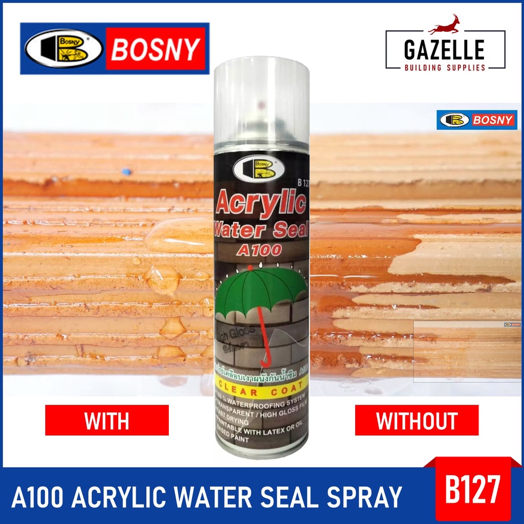 Bosny A100 Acrylic Water Seal Spray A100 Umbrella B127 High Gloss Clear Coat Waterproofing Wood